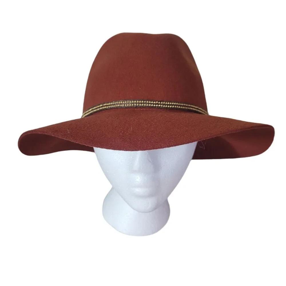 Lucky Brand Beaded Trim Wool Felt Hat Red Orange One Size NEW Autumn Floppy Boho